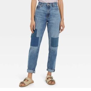 NWT Universal Thread Boyfriend Jeans 12 Womens High Waisted Boho Patchwork